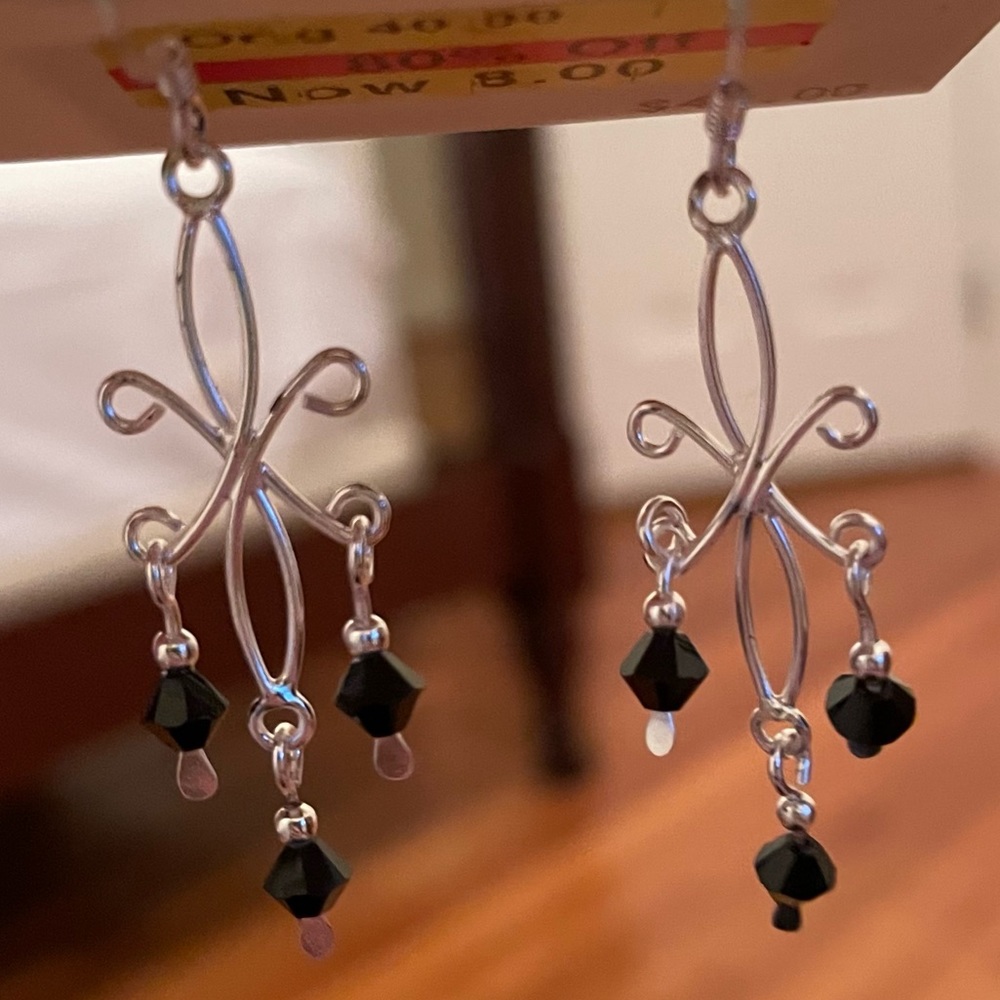 Macy’s Black & Silver Beaded Dangle Earrings